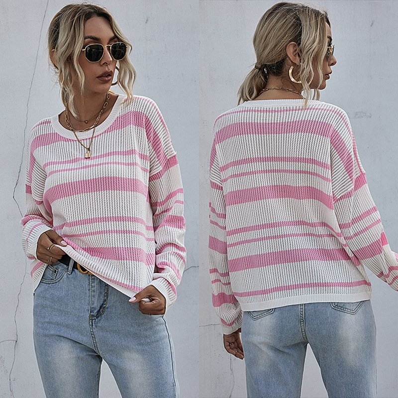 Women's Thin Striped Knitted Sweater With Long Sleeves