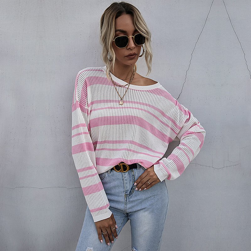 Women's Thin Striped Knitted Sweater With Long Sleeves - Image 2