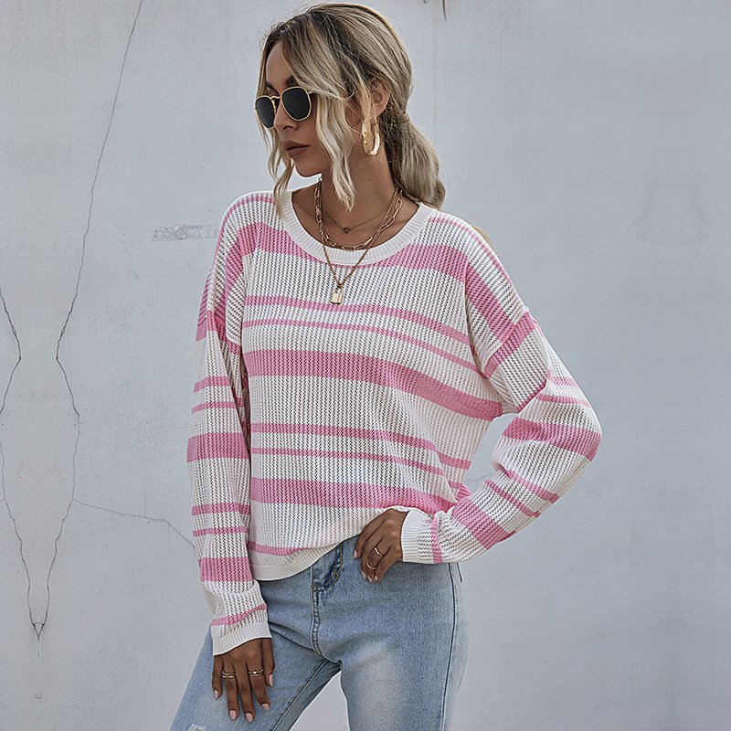 Women's Thin Striped Knitted Sweater With Long Sleeves - Image 5