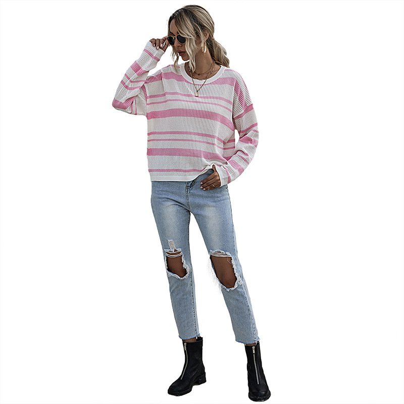 Women's Thin Striped Knitted Sweater With Long Sleeves - Image 4