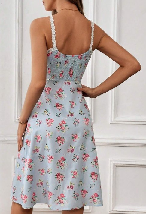 Floral Lace Trim Cami Dress - Image 4