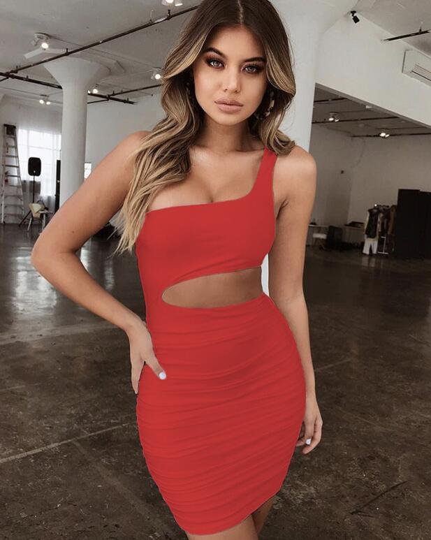 Slim One-shoulder Short Dress Sexy Fashion Hollow Mini Dresses For Women - Image 2